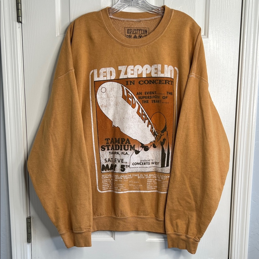 Led Zeppelin mustard vintage concert tour style men’s sweater urban outfitters
